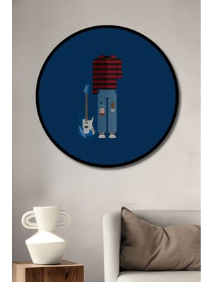 Teona Ahşap Çerçeve Görünümlü Kurt Cobain Temalı Dekoratif Ahşap Mdf Ev Duvar Tablo Yuvarlak Ev Duvar Tablo