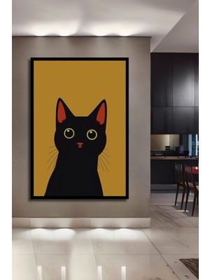Teona Ahşap Çerçeve Görünümlü Siyah Kedi Ahşap Mdf Dekoratif Işyeri Duvar Tablo Dikdörtgen Işyeri Duvar Tablo