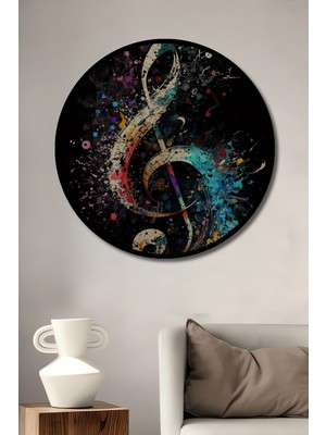 Teona Ahşap Çerçeve Görünümlü Renkli Müzik Notası Ahşap Mdf Dekoratif Ev Duvar Tablo Yuvarlak Ev Duvar Tablo