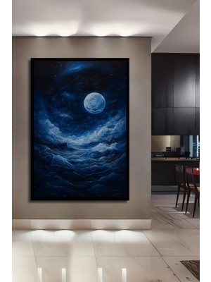 Teona Ahşap Çerçeve Görünümlü Ayışığında Bulut Denizleri Ahşap Mdf Dekoratif Tablo Dikdörtgen Tablo