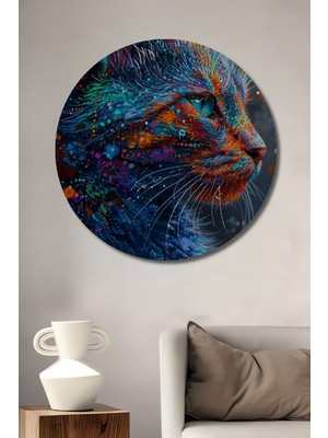 Teona Ahşap Renkli Kedi Soyut Sanat Ahşap Mdf Dekoratif Ev/işyeri Duvar Tablo Yuvarlak Ev/işyeri Duvar Tablo