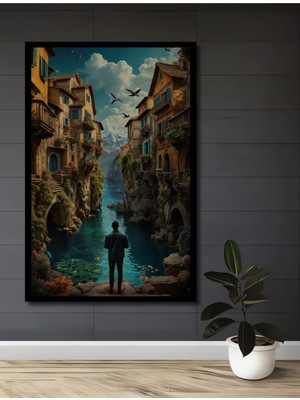 Teona Ahşap Çerçeve Görünümlü Büyüleyici Manzara Ahşap Mdf Dekoratif Ev Duvar Tablo Dikdörtgen Ev Duvar Tablo