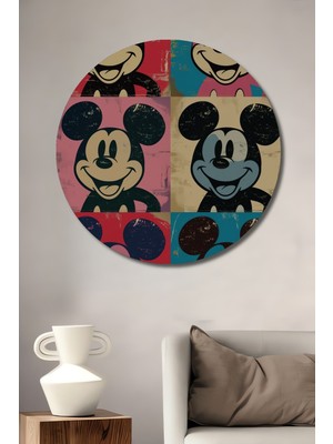 Teona Ahşap Mickey Mouse Pop Art Dekoratif Ahşap Mdf Ev/işyeri Duvar Tablo Yuvarlak Ev/işyeri Duvar Tablo