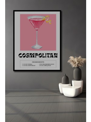 Teona Ahşap Çerçeve Görünümlü Cosmopolitan Kokteyl Dekoratif Ahşap Mdf Dikdörtgen Ev,iş Yeri Duvar Tablo