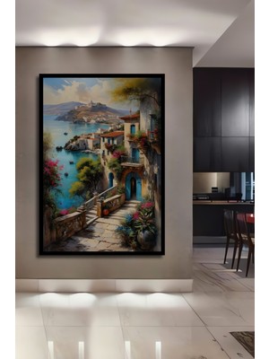 Teona Ahşap Çerçeve Görünümlü Akdeniz Rüyası Dekoratif Ahşap Mdf Ev Duvar Tablo Dikdörtgen Ev Duvar Tablo