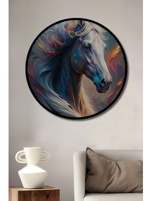 Teona Ahşap Çerçeve Görünümlü Büyülü Unicorn Dekoratif Ahşap Mdf Ev Duvar Tablo Yuvarlak Ev Duvar Tablo
