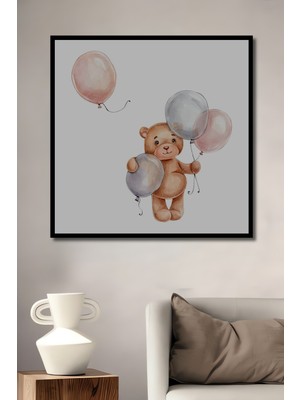 Teona Ahşap Çerçeve Görünümlü Balonlu Ayıcık Dekoratif Ahşap Mdf Ev Duvar Tablo Dikdörtgen Ev Duvar Tablo