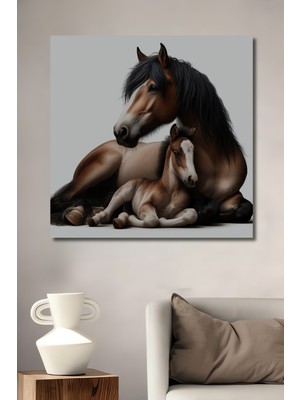 Teona Ahşap At ve Tay Dekoratif Ahşap Mdf Ev/işyeri Duvar Tablo Dikdörtgen Ev/işyeri Duvar Tablo