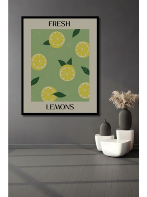 Teona Ahşap Çerçeve Görünümlü Limon Desenli Dekoratif Ahşap Mdf Ev Duvar Tablo Dikdörtgen Ev Duvar Tablo