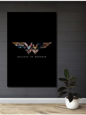 Teona Ahşap Çerçeve Görünümlü Wonder Woman Temalı Ahşap Mdf Dekoratif Ev Duvar Tablo Dikdörtgen Ev Duvar Tablo