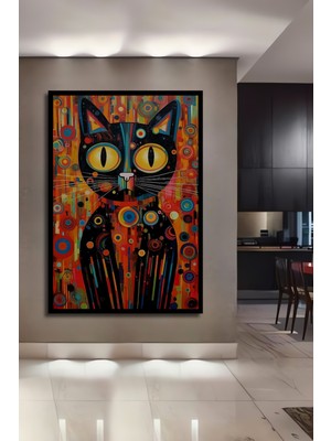 Teona Ahşap Çerçeve Görünümlü Pop Art Kedisi Dekoratif Ahşap Mdf Ev Duvar Tablo Dikdörtgen Ev Duvar Tablo