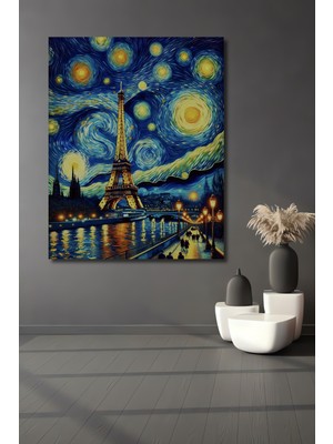 Teona Ahşap Yıldızlı Gece Eyfel Dekoratif Ahşap Mdf Ev/işyeri Duvar Tablo Dikdörtgen Ev/işyeri Duvar Tablo