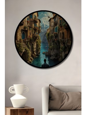 Teona Ahşap Çerçeve Görünümlü Büyüleyici Manzara Ahşap Mdf Dekoratif Ev Duvar Tablo Yuvarlak Ev Duvar Tablo