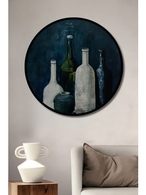 Teona Ahşap Çerçeve Görünümlü Şişe Sakinliği Dekoratif Ahşap Mdf Ev Duvar Tablo Yuvarlak Ev Duvar Tablo
