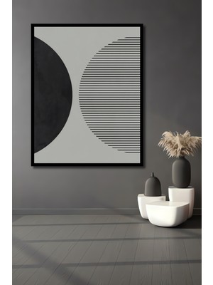 Teona Ahşap Çerçeve Görünümlü Siyah Beyaz Geometrik Modern Ahşap Mdf Dekoratif Tablo Dikdörtgen Tablo