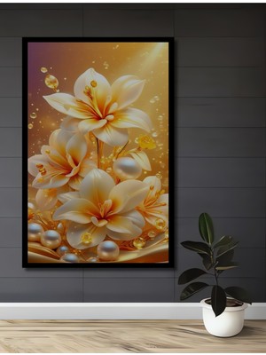 Teona Ahşap Çerçeve Görünümlü Zarif Çiçek Desenli Dekoratif Ahşap Mdf Ev Duvar Tablo Dikdörtgen Ev Duvar Tablo