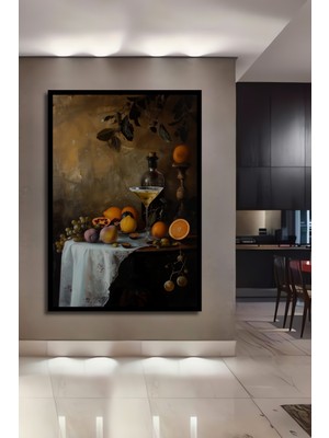 Teona Ahşap Çerçeve Görünümlü Meyve Natürmort Dekoratif Ahşap Mdf Ev Duvar Tablo Dikdörtgen Ev Duvar Tablo