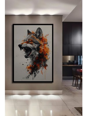 Teona Ahşap Çerçeve Görünümlü Asil Kurt Dekoratif Ahşap Mdf Işyeri Duvar Tablo Dikdörtgen Işyeri Duvar Tablo