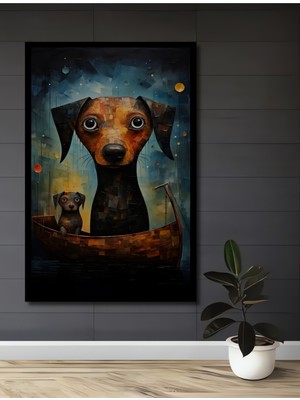 Teona Ahşap Çerçeve Görünümlü Sevimli Köpekler Tekne Macerası Dekoratif Ahşap Mdf Tablo Dikdörtgen Tablo