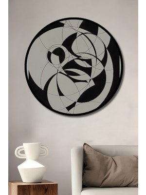 Teona Ahşap Çerçeve Görünümlü Soyut Sanat Geometrik Ahşap Mdf Dekoratif Ev Duvar Tablo Yuvarlak Ev Duvar Tablo
