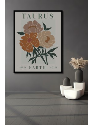 Teona Ahşap Çerçeve Görünümlü Boğa Burcu Çiçekli Ahşap Mdf Dekoratif Ev Duvar Tablo Dikdörtgen Ev Duvar Tablo