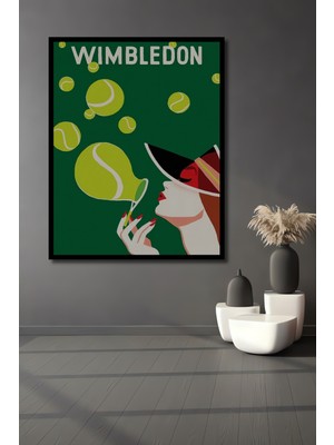 Teona Ahşap Çerçeve Görünümlü Wimbledon Tenis Ahşap Mdf Dekoratif Ev Duvar Tablo Dikdörtgen Ev Duvar Tablo