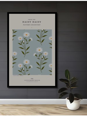 Teona Ahşap Çerçeve Görünümlü Papatya Desenli Dekoratif Ahşap Mdf Ev Duvar Tablo Dikdörtgen Ev Duvar Tablo