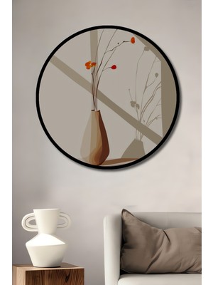 Teona Ahşap Çerçeve Görünümlü Minimalist Dekoratif Ahşap Mdf Vazo Ev Duvar Tablosu Yuvarlak Ev Duvar Tablo