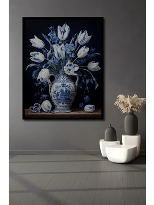 Teona Ahşap Çerçeve Görünümlü Beyaz Laleler Ahşap Mdf Dekoratif Ev Duvar Tablo Dikdörtgen Ev Duvar Tablo