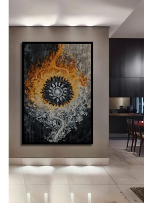 Teona Ahşap Çerçeve Görünümlü Alevli Güneş Dekoratif Ahşap Mdf Ev Duvar Tablo Dikdörtgen Ev Duvar Tablo