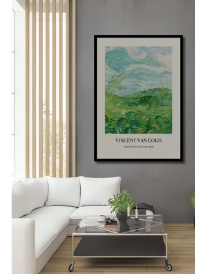 Teona Ahşap Çerçeve Görünümlü Vincent Van Gogh Yeşil Buğday Tarlası Dekoratif Ahşap Mdf Tablo Dikdörtgen Tablo