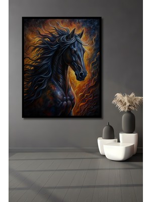 Teona Ahşap Çerçeve Görünümlü Gızemlı Ateş Atı Dekoratif Ahşap Mdf Ev Duvar Tablo Dikdörtgen Ev Duvar Tablo