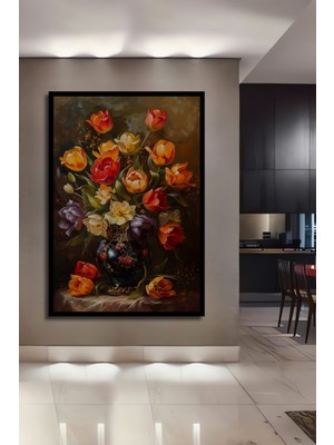 Teona Ahşap Çerçeve Görünümlü Çarpıcı Laleler Ahşap Mdf Dekoratif Ev Duvar Tablo Dikdörtgen Ev Duvar Tablo
