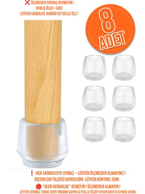 Kacar Home Silikon Masa Sandalye Pabuç 8 Adet 2,5 cm – 3,2 cm Arası Kaydırmaz Zemin Koruyucu