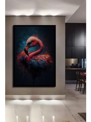 Teona Ahşap Çerçeve Görünümlü Ateşli Flamingo Ahşap Mdf Dekoratif Ev Duvar Tablo Dikdörtgen Ev Duvar Tablo