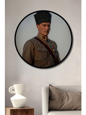 Teona Ahşap Çerçeve Görünümlü Atatürk Ahşap Mdf Dekoratif Ev/işyeri Duvar Tablo Yuvarlak Ev/işyeri Duvar Tablo