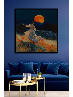 Teona Ahşap Çerçeve Görünümlü Ayışığında Gelincik Çiçeği Dekoratif Ahşap Mdf Tablo Dikdörtgen Tablo