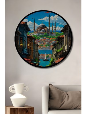 Teona Ahşap Çerçeve Görünümlü Istanbul Baharatlı Sokak Manzarası Dekoratif Ahşap Mdf Tablo Yuvarlak Tablo