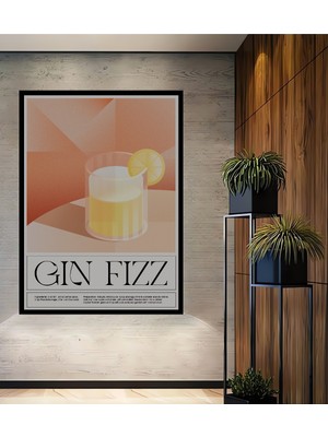 Teona Ahşap Çerçeve Görünümlü Gin Fizz Kokteyl Ahşap Mdf Dekoratif Ev Duvar Tablo Dikdörtgen Ev Duvar Tablo
