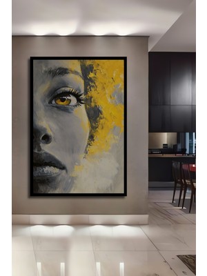 Teona Ahşap Çerçeve Görünümlü Altın Bakışlı Kadın Dekoratif Ahşap Mdf Ev Duvar Tablo Dikdörtgen Ev Duvar Tablo