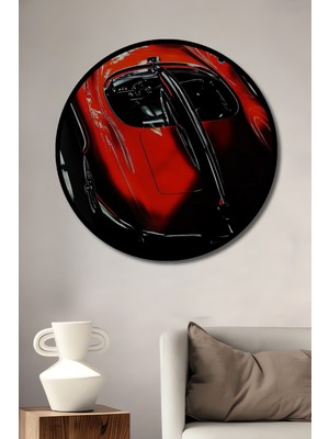 Teona Ahşap Çerçeve Görünümlü Kırmızı Klasik Araba Dekoratif Ahşap Mdf Ev Duvar Tablo Yuvarlak Ev Duvar Tablo