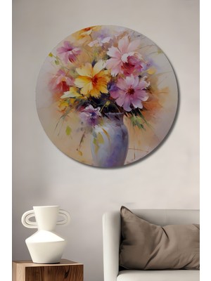 Teona Ahşap Renkli Çiçek Vazo Dekoratif Ahşap Mdf Ev/işyeri Duvar Tablo Yuvarlak Ev/işyeri Duvar Tablo