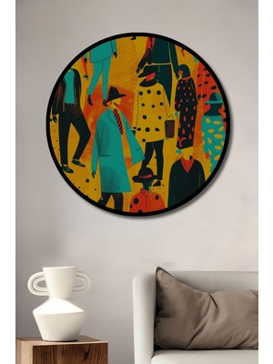 Teona Ahşap Çerçeve Görünümlü Renkli Moda Figürleri Dekoratif Ahşap Mdf Ev Duvar Tablo Yuvarlak Ev Duvar Tablo