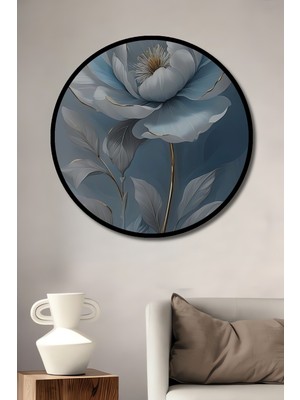 Teona Ahşap Çerçeve Görünümlü Mavi Şakayık Dekoratif Ahşap Mdf Işyeri Duvar Tablo Yuvarlak Işyeri Duvar Tablo