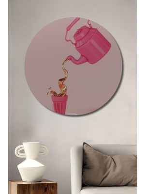 Teona Ahşap Pembe Çaydanlık Sanatı Dekoratif Ahşap Mdf Ev/işyeri Duvar Tablo Yuvarlak Ev/işyeri Duvar Tablo
