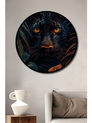 Teona Ahşap Çerçeve Görünümlü Leopar Çiçek Ormanı Dekoratif Ahşap Mdf Ev Duvar Tablo Yuvarlak Ev Duvar Tablo