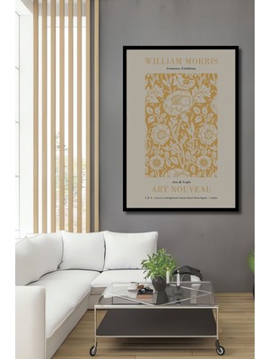 Teona Ahşap Çerçeve Görünümlü William Morris Çiçekli Art Nouveau Ahşap Mdf Dekoratif Tablo Dikdörtgen Tablo