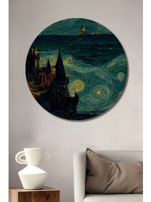 Teona Ahşap Van Gogh Yıldızlı Gece Dekoratif Ahşap Mdf Ev/işyeri Duvar Tablo Yuvarlak Ev/işyeri Duvar Tablo