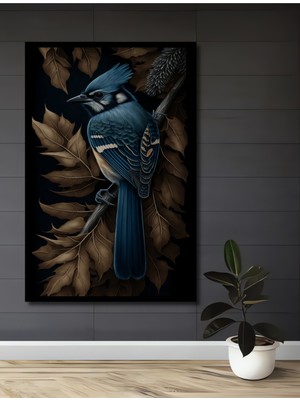 Teona Ahşap Çerçeve Görünümlü Mavi Saka Kuşu Dekoratif Ahşap Mdf Ev Duvar Tablo Dikdörtgen Ev Duvar Tablo