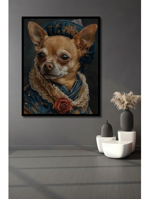 Teona Ahşap Çerçeve Görünümlü Soylu Chihuahua Köpek Portresi Ahşap Mdf Dekoratif Tablo Dikdörtgen Tablo
